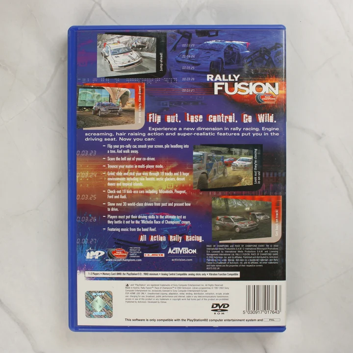 Rally Fusion: The Race of Champions PS2 játék hátlapja