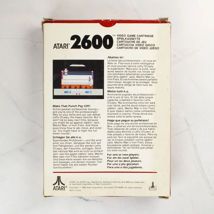 Atari 2600 RealSports Boxing videójáték dobozának hátoldala