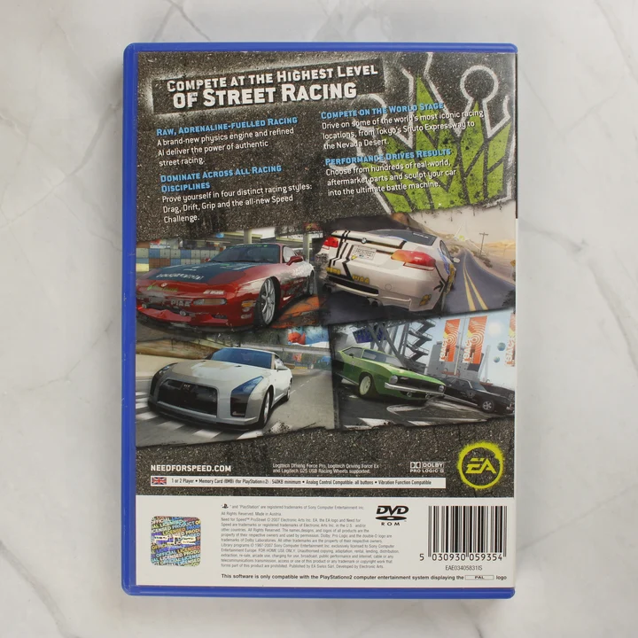 Need for Speed ProStreet PlayStation 2 játék tokjának hátlapja