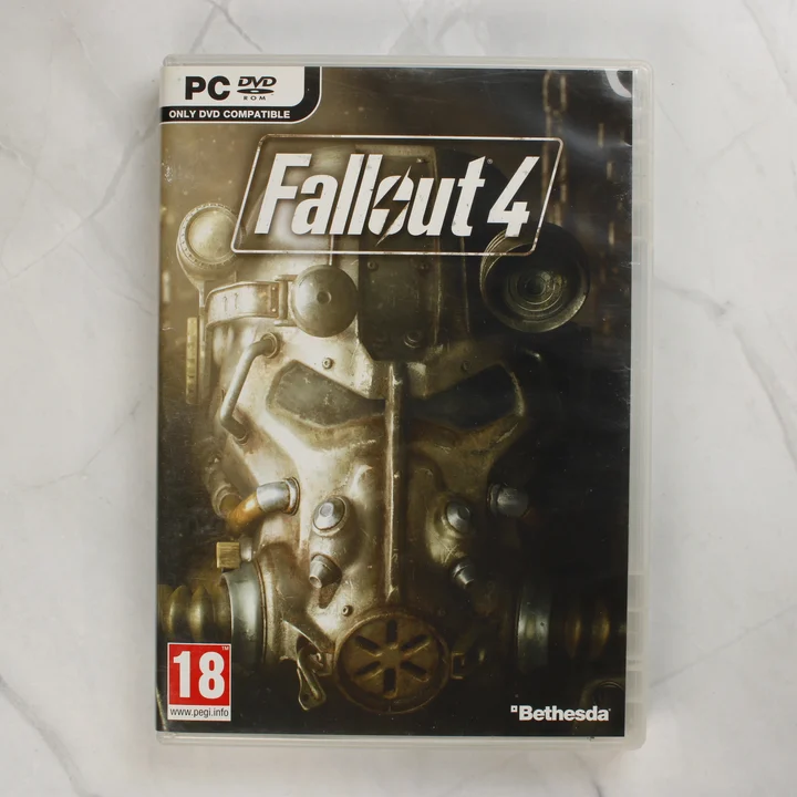 Fallout 4 PC játék borítója Power Armor sisakkal