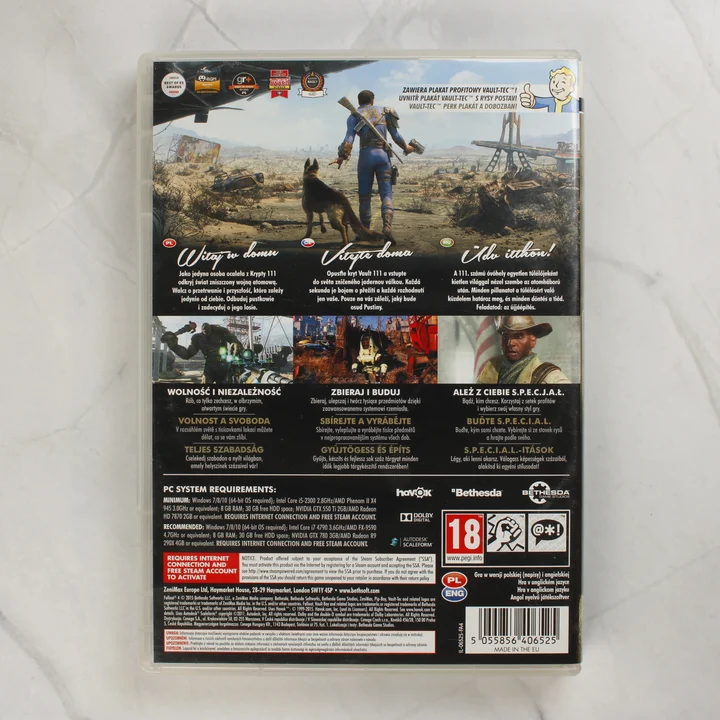 Fallout 4 PC játék hátoldala magyar nyelvű leírással