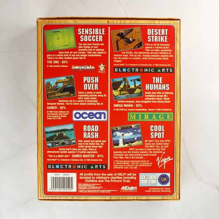 HELP! Amiga doboz hátoldal HELP! Amiga játékgyűjtemény dobozának hátoldala