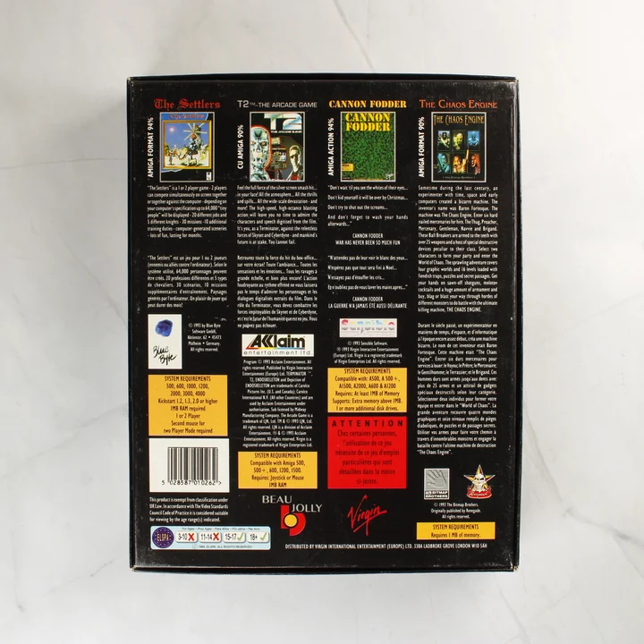 Beau Jolly Amiga válogatás dobozának hátoldala leírásokkal