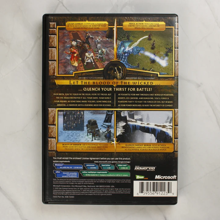 Dungeon Siege PC játék hátlapi borítója