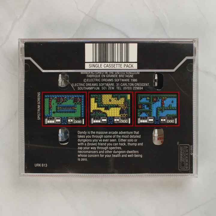 Dandy videójáték ZX Spectrum kazetta tok hátoldala