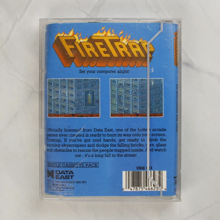 A Firetrap videójáték tokjának hátoldala a leírással és képernyőképekkel.