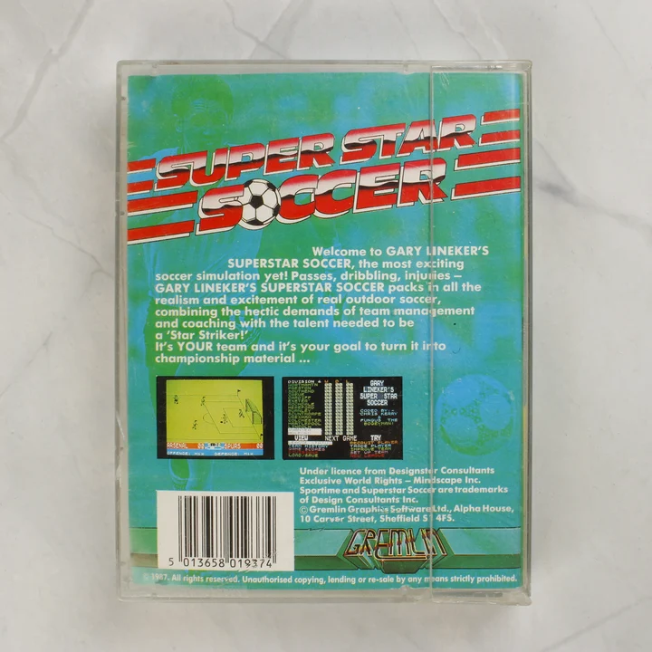 Gary Lineker's Superstar Soccer ZX Spectrum játék hátlapja