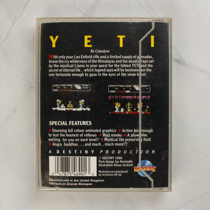 Yeti videójáték kazetta tok hátoldala