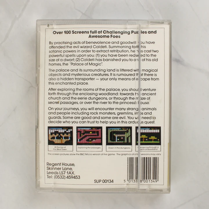Palace of Magic Acorn Electron játék kazetta tokja hátulról