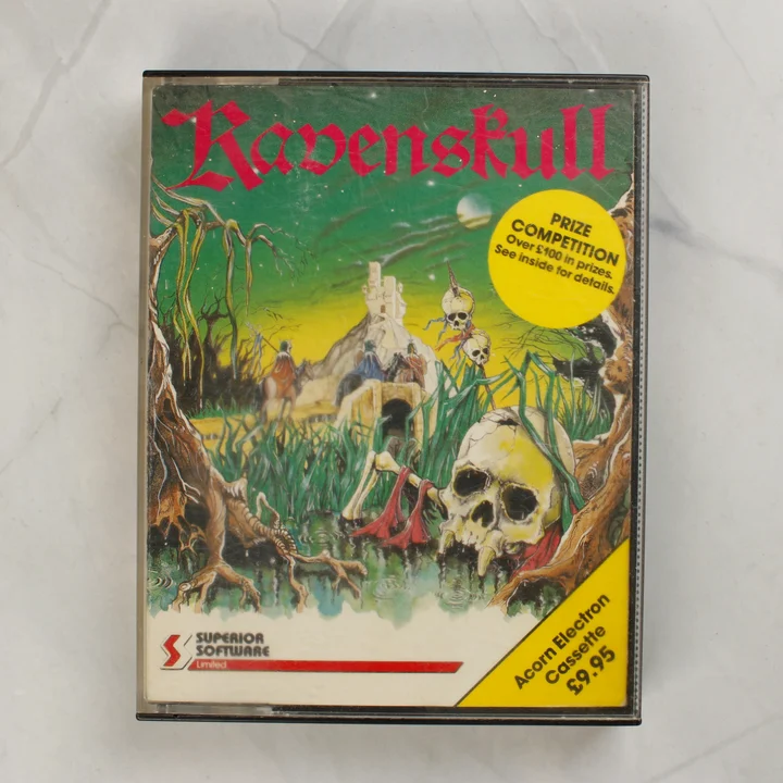 Ravenskull videójáték Acorn Electron kazetta tokja elölről