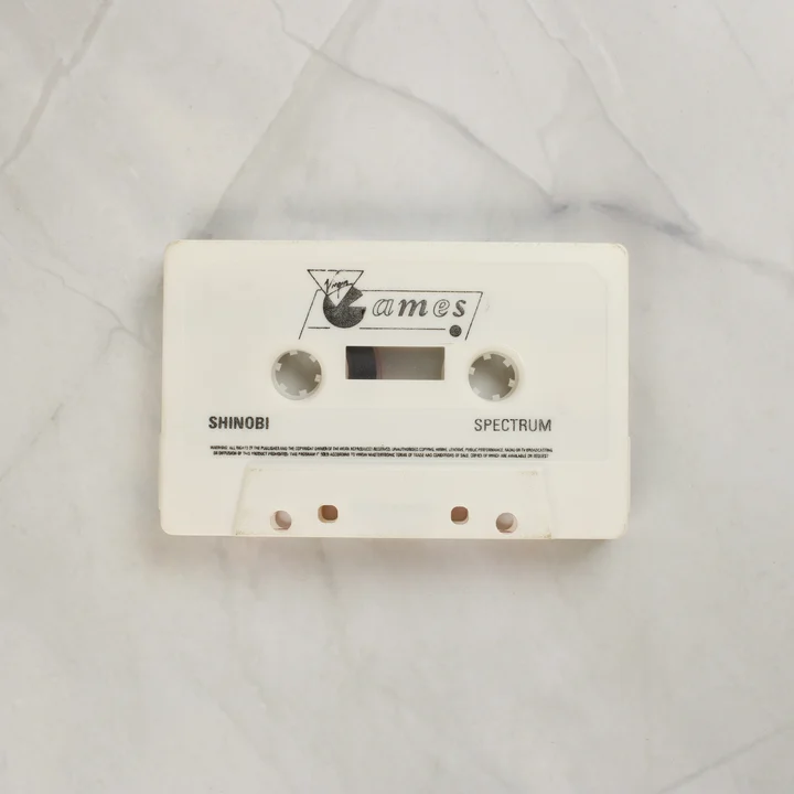 Shinobi videójáték fehér ZX Spectrum kazetta