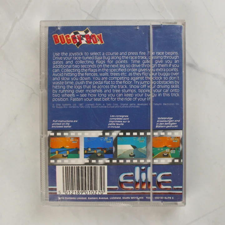 Buggy Boy ZX Spectrum videójáték tokja hátulról