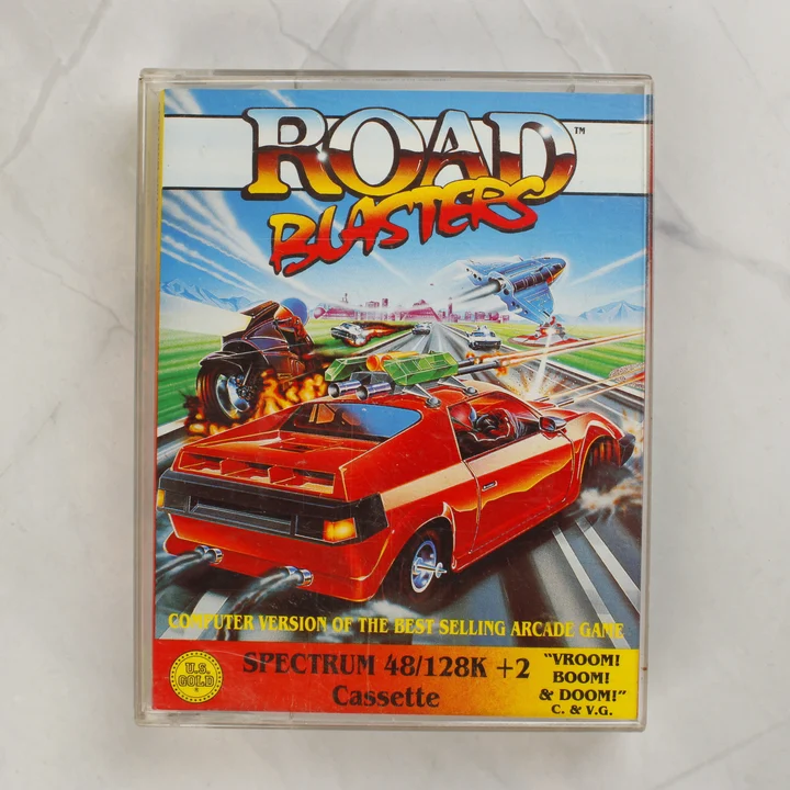 A RoadBlasters videójáték elülső borítója a műanyag tokban.