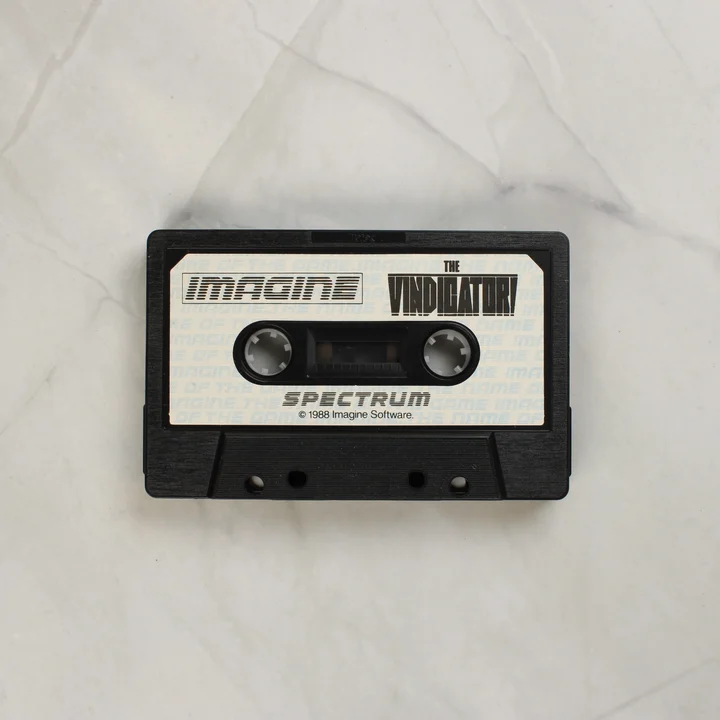 The Vindicator! ZX Spectrum fekete kazetta fehér címkével