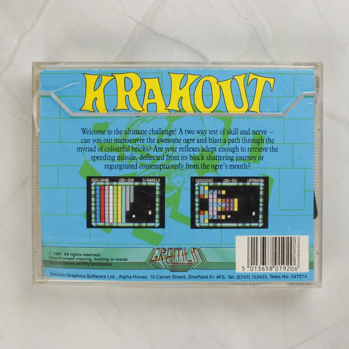 Krakout videójáték hátoldali borítója