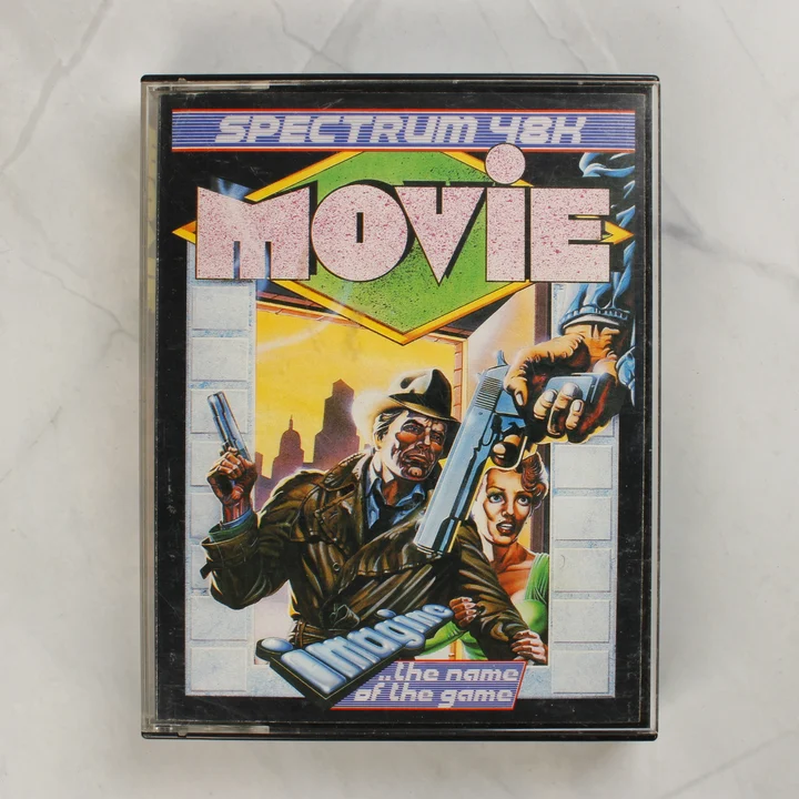 Movie ZX Spectrum borító A Movie videójáték elölnézeti képe a ZX Spectrum 48K kiadás borítójával.