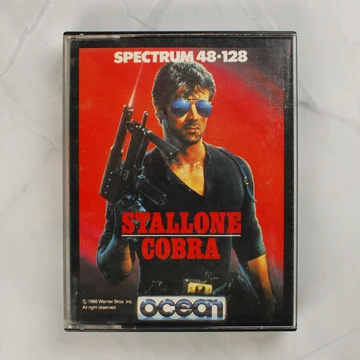 Cobra videójáték borítója Sylvester Stallone képével ZX Spectrum platformra
