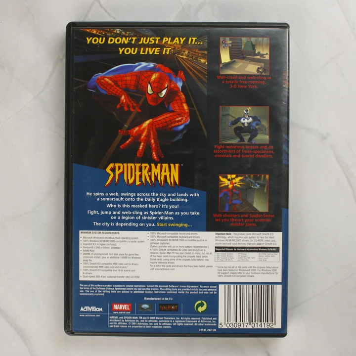 Spider-Man PC videójáték tokjának hátlapja