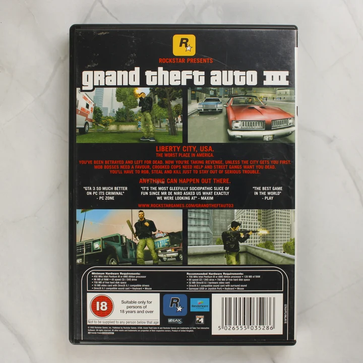 Grand Theft Auto III PC játék tokjának hátoldala