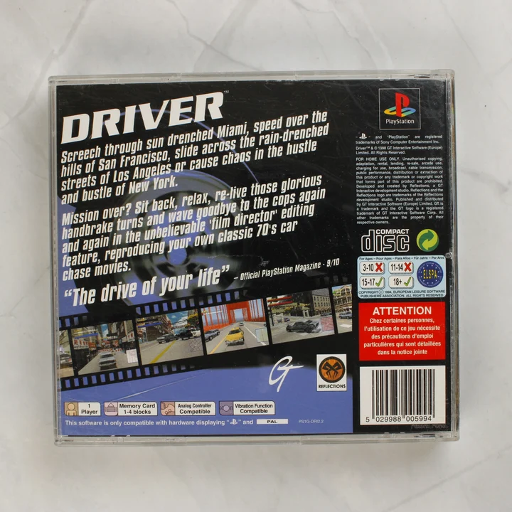 Driver PlayStation játék tokja hátulról