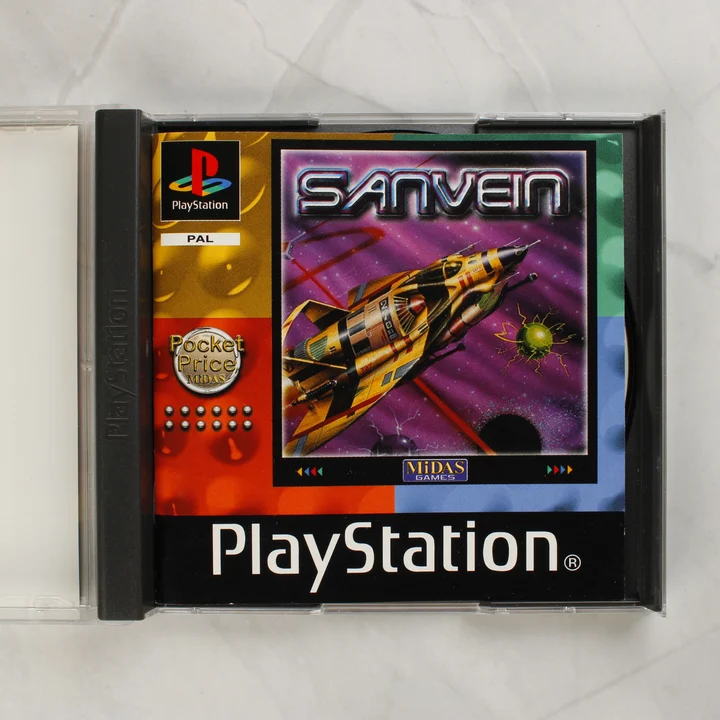 Sanvein PlayStation játék kinyitott tokban a borítóval
