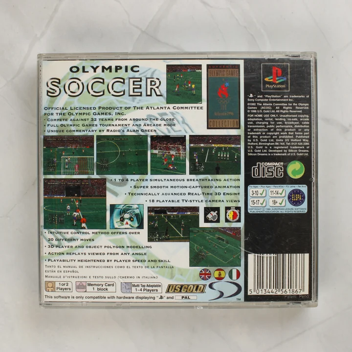 Olympic Soccer PS1 hátlap Olympic Soccer PlayStation játék hátoldala