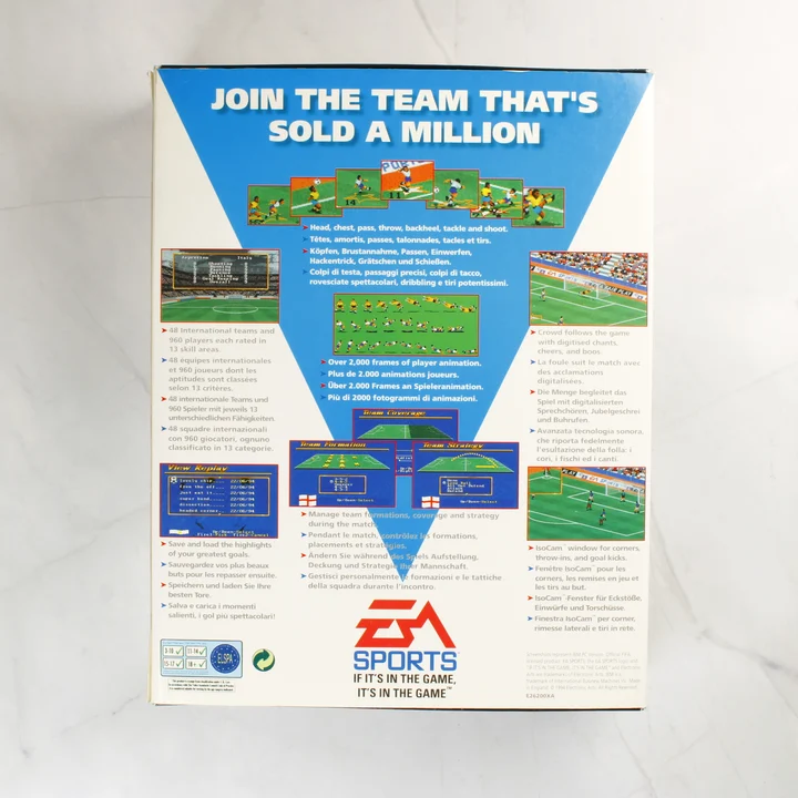 FIFA International Soccer Amiga játék dobozának hátoldala