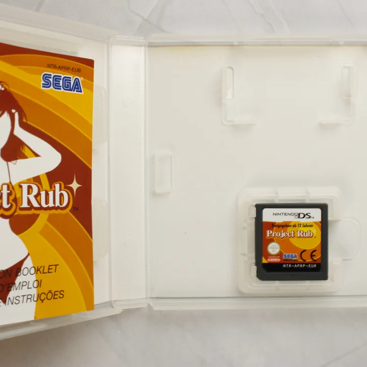 Project Rub Nintendo DS nyitott tok cartridge-dzsel és kiskönyvvel