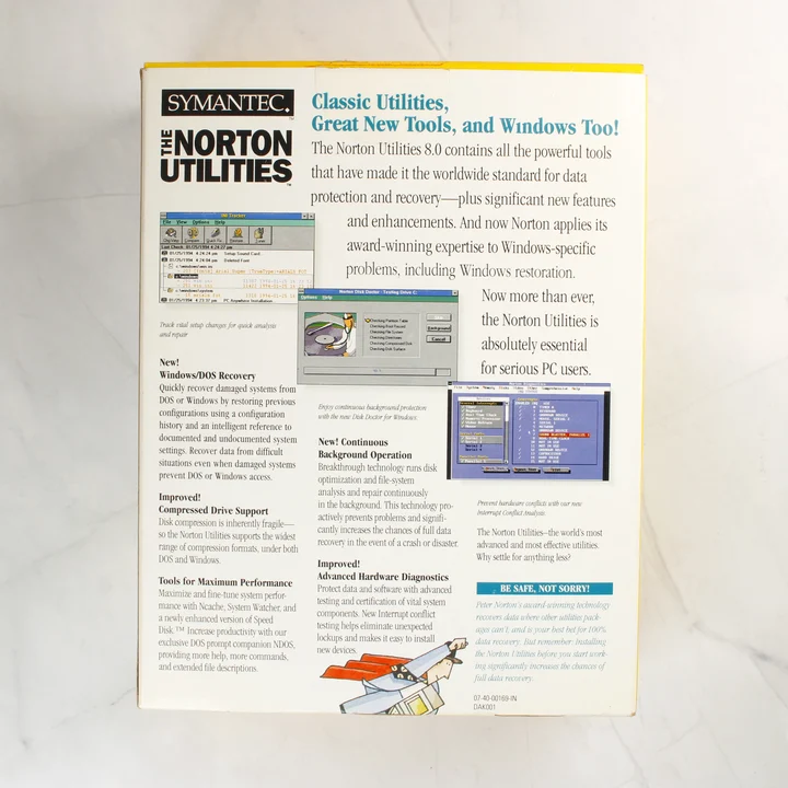 The Norton Utilities 8.0 dobozának hátoldala leírásokkal