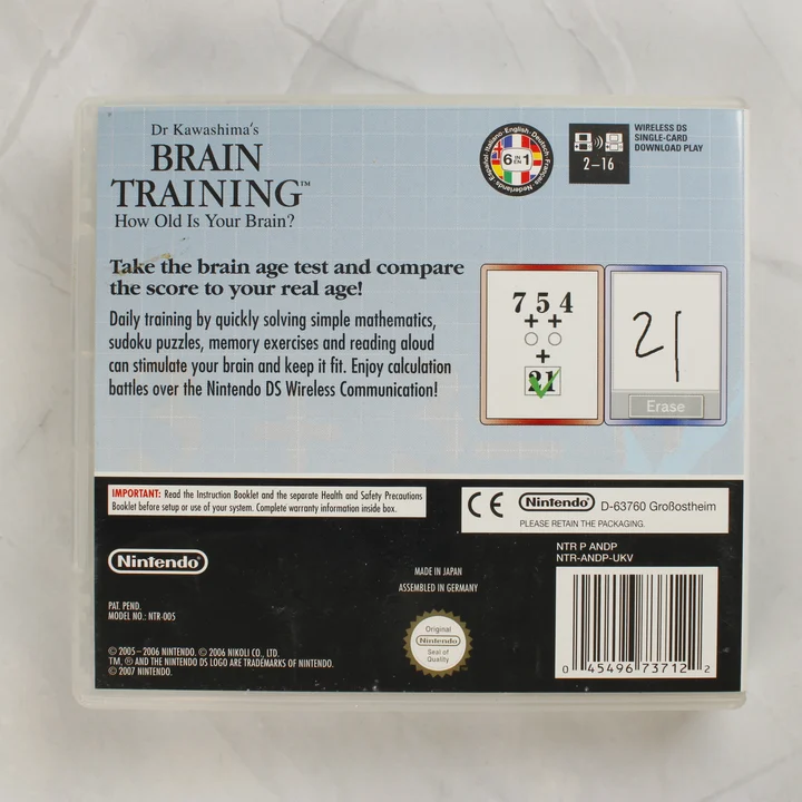 Dr Kawashima's Brain Training Nintendo DS játék hátlapja
