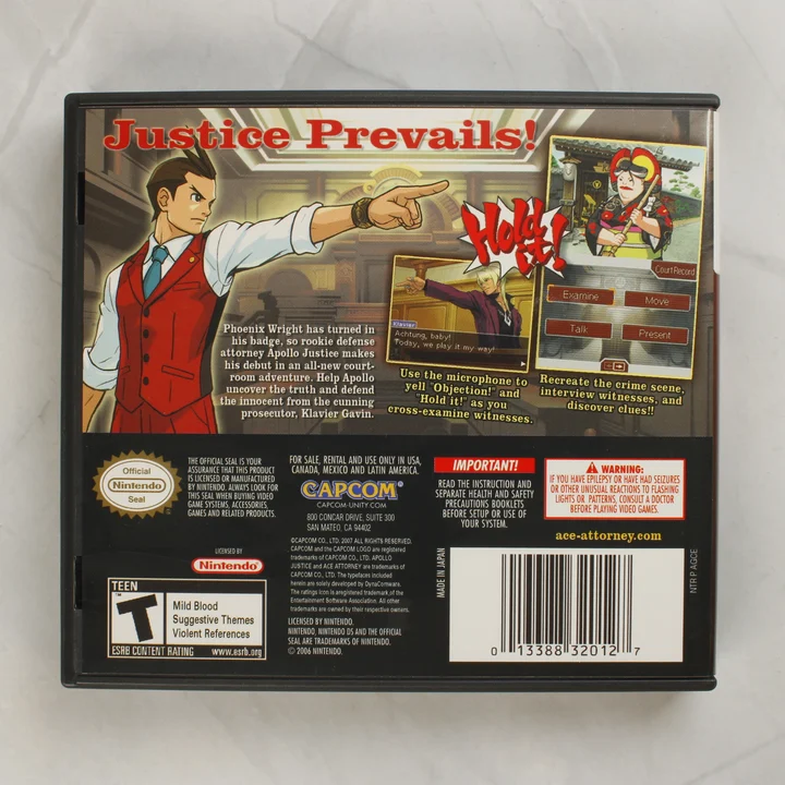 Apollo Justice: Ace Attorney Nintendo DS játék hátlapja