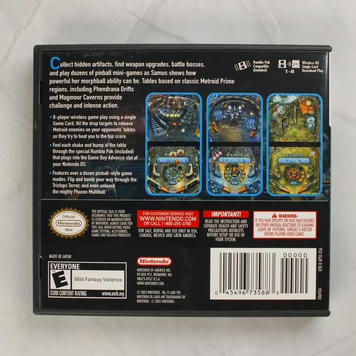 Metroid Prime Pinball Nintendo DS játék tokjának hátlapja