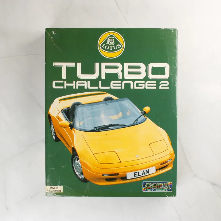 Lotus Turbo Challenge 2 doboz elölnézet Lotus Turbo Challenge 2 Amiga játék dobozának eleje