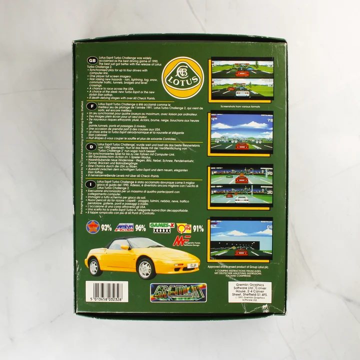 Lotus Turbo Challenge 2 doboz hátoldal Lotus Turbo Challenge 2 Amiga játék dobozának hátoldala