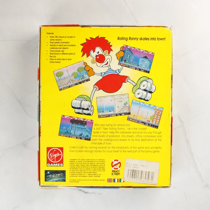 Rolling Ronny játékdoboz hátoldala