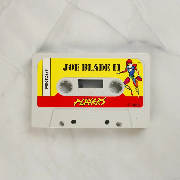 Joe Blade II szoftverkazetta Joe Blade II ZX Spectrum szoftverkazetta közelről