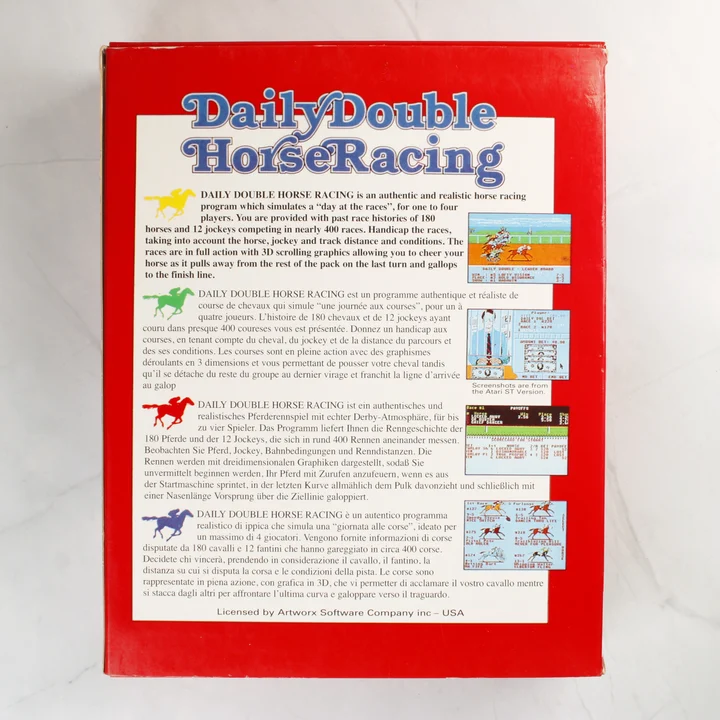 Daily Double Horse Racing Amiga doboz hátnézet Daily Double Horse Racing Amiga játék dobozának hátoldala