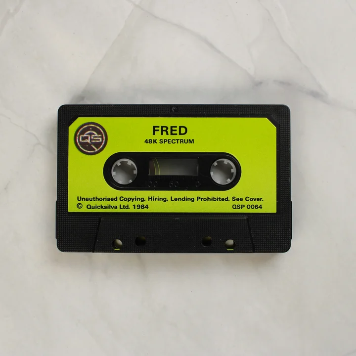 Fred videójáték kazetta sárga címkével
