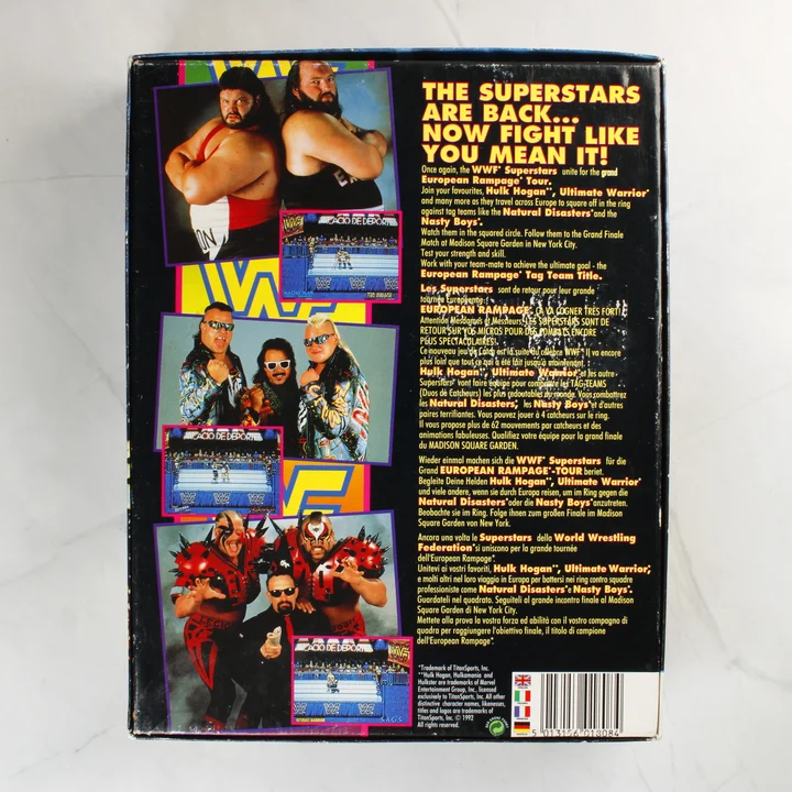 WWF European Rampage Tour Amiga játék dobozának hátoldala