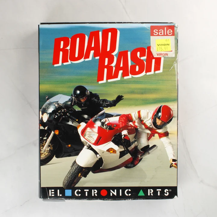 Road Rash Amiga játék dobozának előlapja motorosokkal