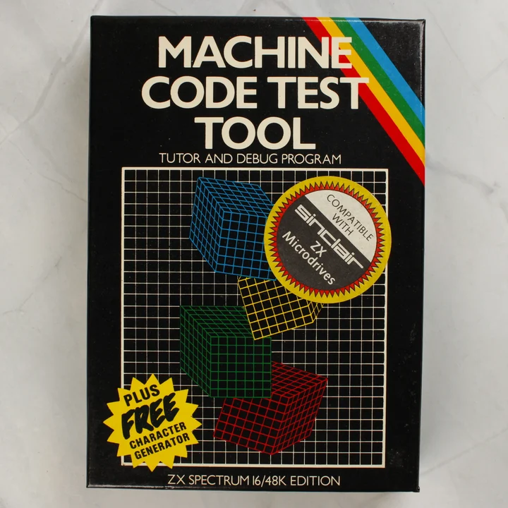 A Machine Code Test Tool szoftver dobozának előlapja ZX Spectrumhoz