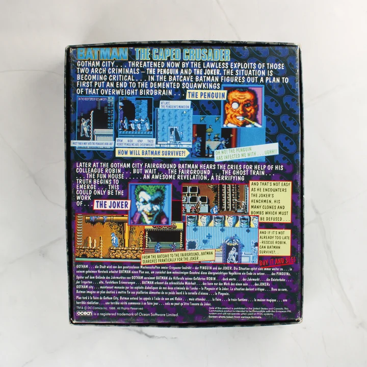 Batman: The Caped Crusader doboz hátoldal Batman: The Caped Crusader videójáték dobozának hátoldala