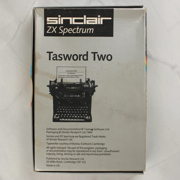 Tasword Two szoftver dobozának hátoldala