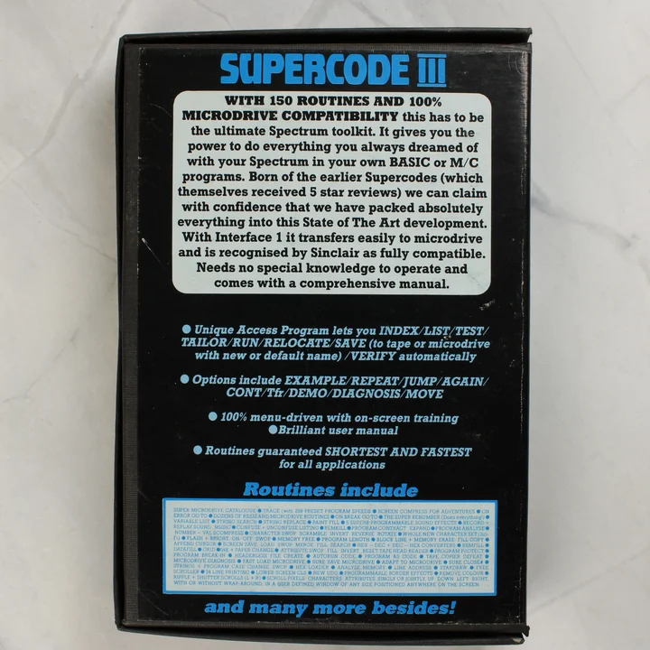 Supercode III szoftver tokjának hátlapja