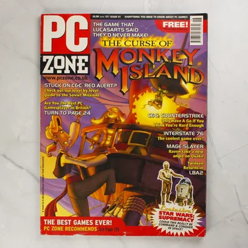 A PC Zone magazin 1997. júniusi számának címlapja a Monkey Island grafikájával.