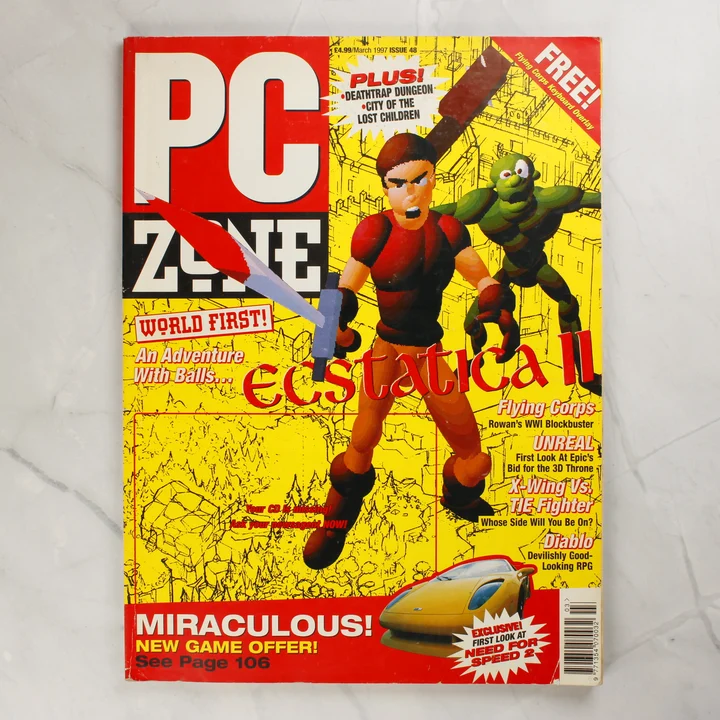 A PC Zone magazin 1997. márciusi számának borítója az Ecstatica II grafikájával.