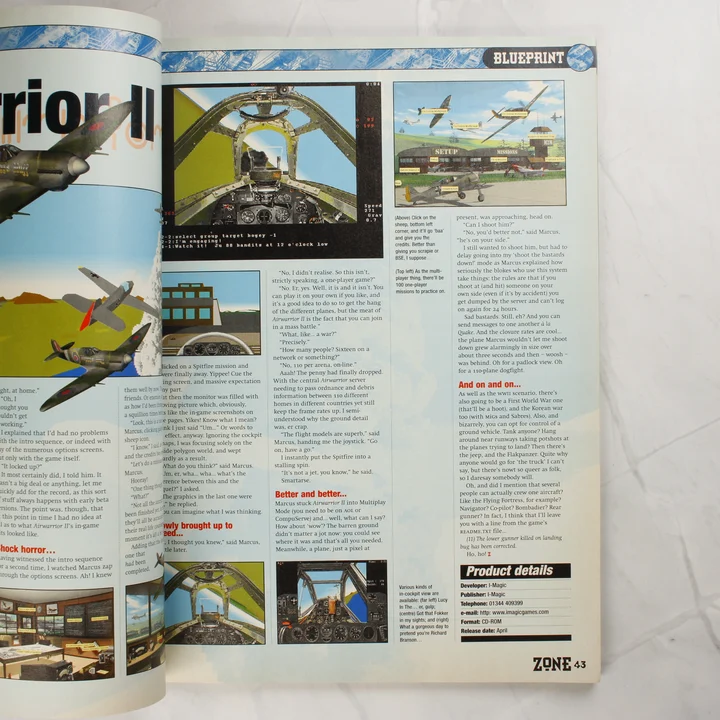 A PC Zone magazin belső oldala az Air Warrior II játék ismertetőjével.