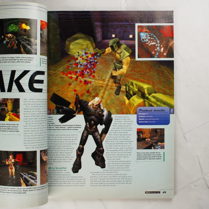 A PC Zone magazin belső oldala a Quake II játékról