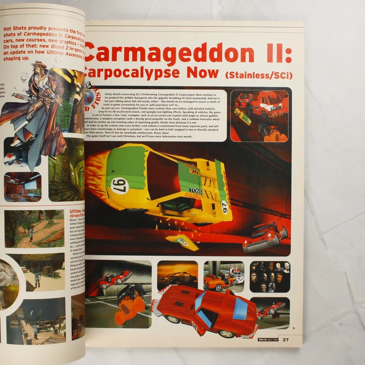 A PC Zone magazin belső oldala a Carmageddon II játékról