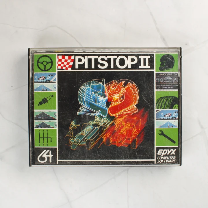 Pitstop II C64 borító Pitstop II Commodore 64 videójáték tokja elölről